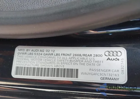 2012 Audi A7 Premium z USA, uszkodzony, nr VIN WAUYGAFC3CN132163